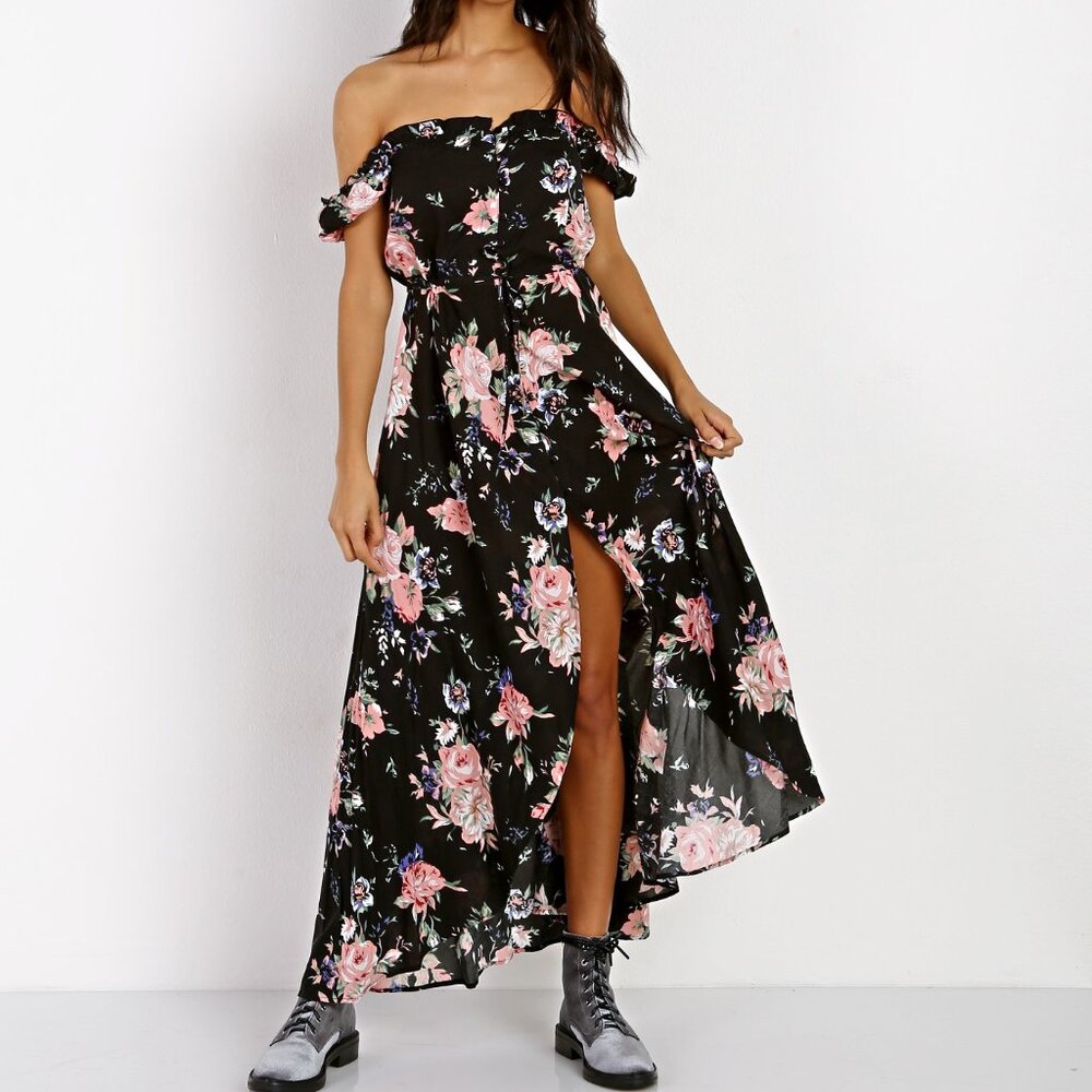 AUGUSTE THE LABEL Leila Button Down Day Dress Vintage Bloom Black